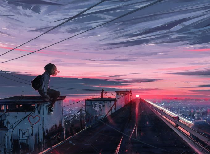 Anime Roofline Girl 4K Wallpaper