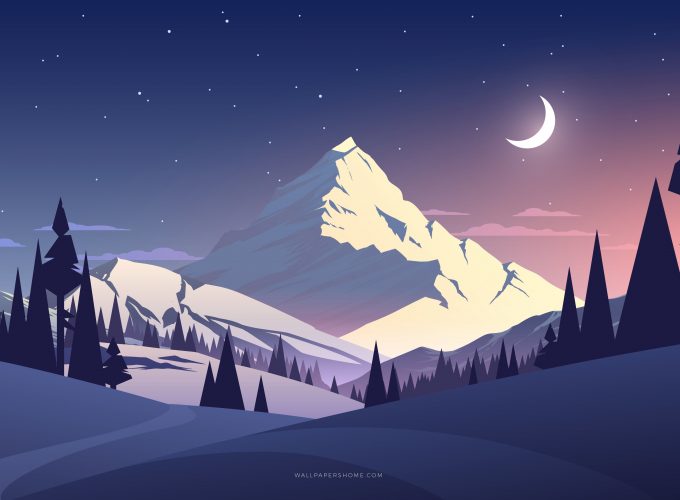 Moon And Mountain Art Wallpaper
