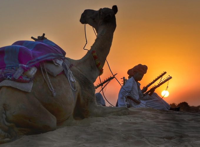 Camel And Owner At The Sunset