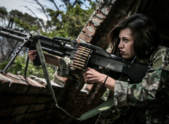 Heavy Machine Gun And Woman Soldiers